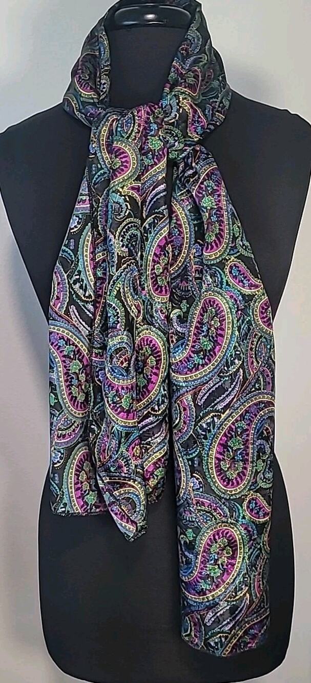VTG Paisley Chiffon Scarf Boho Coastal Cottagecore